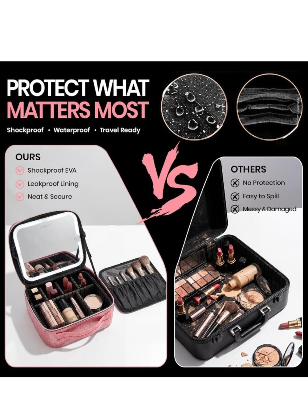 Lighted Cosmetic Case with 3 Light Modes and Adjustable Dividers - Picture 6 of 9